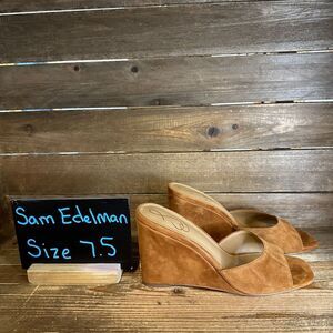 New NIB Womens Sam Edelman Merrick Brown‎ Suede Wedge Heeled Sandals Size 7.5 M